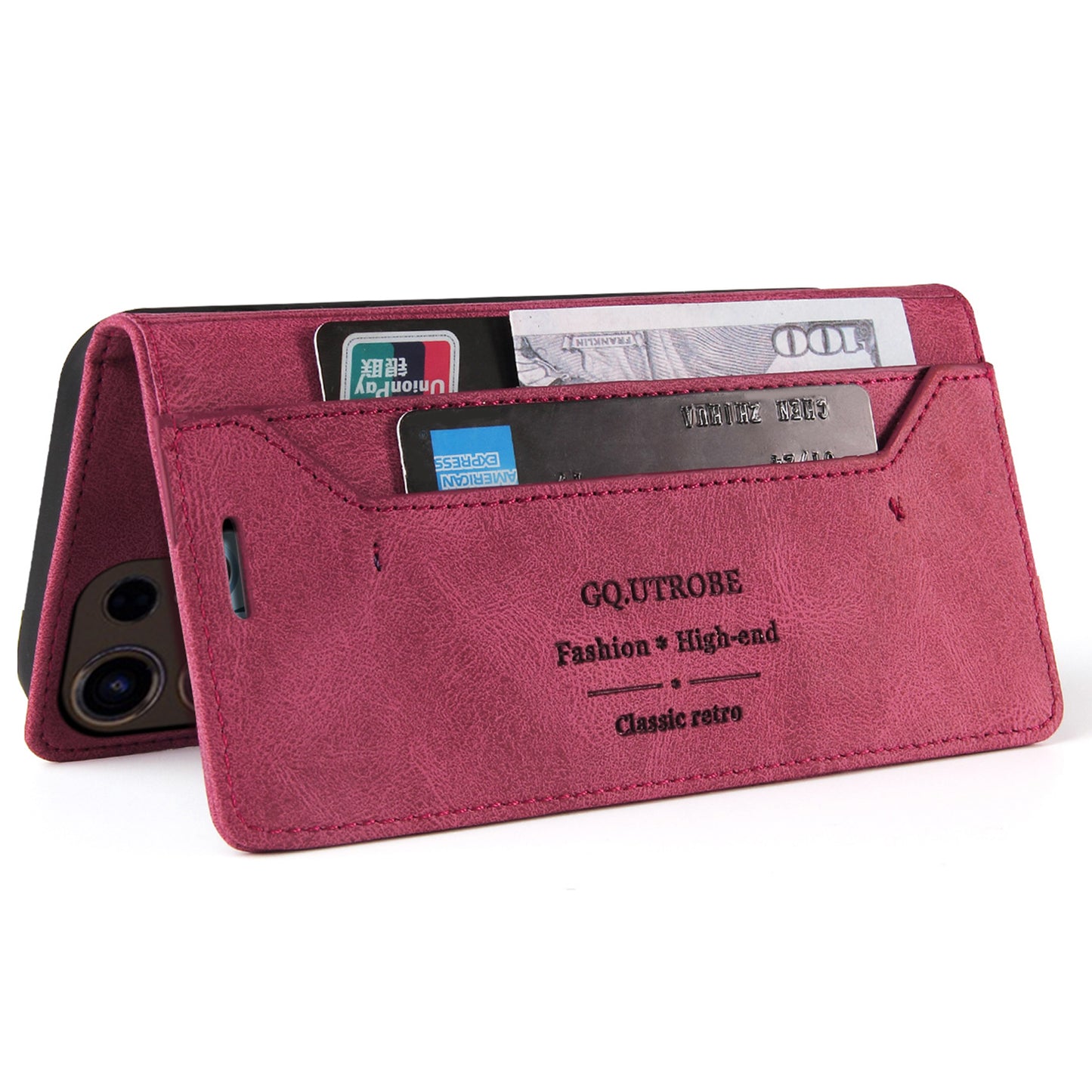GQ.UTROBE 008 Series For Samsung Galaxy S24 Ultra Case RFID Blocking PU Leather+TPU Skin-touch Phone Protector - Wine Red