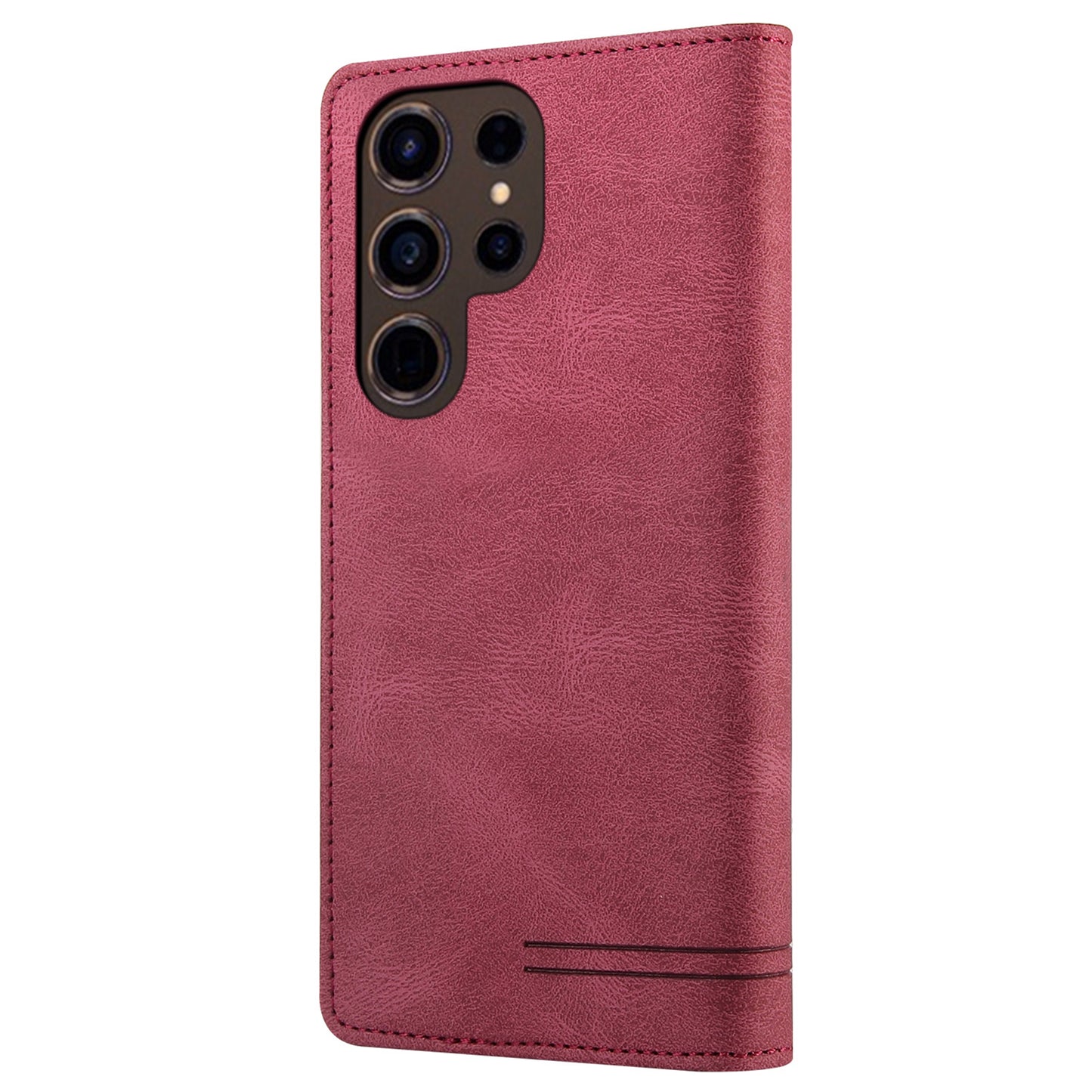 GQ.UTROBE 008 Series For Samsung Galaxy S24 Ultra Case RFID Blocking PU Leather+TPU Skin-touch Phone Protector - Wine Red