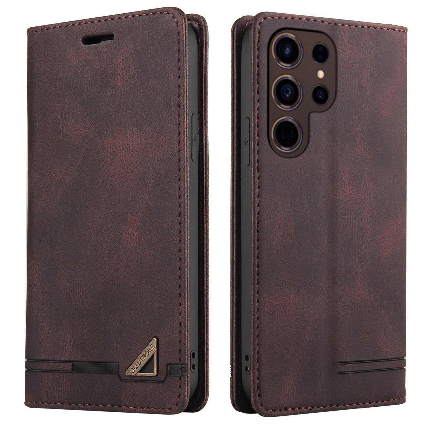 GQ.UTROBE 008 Series For Samsung Galaxy S24 Ultra Case RFID Blocking PU Leather+TPU Skin-touch Phone Protector - Coffee
