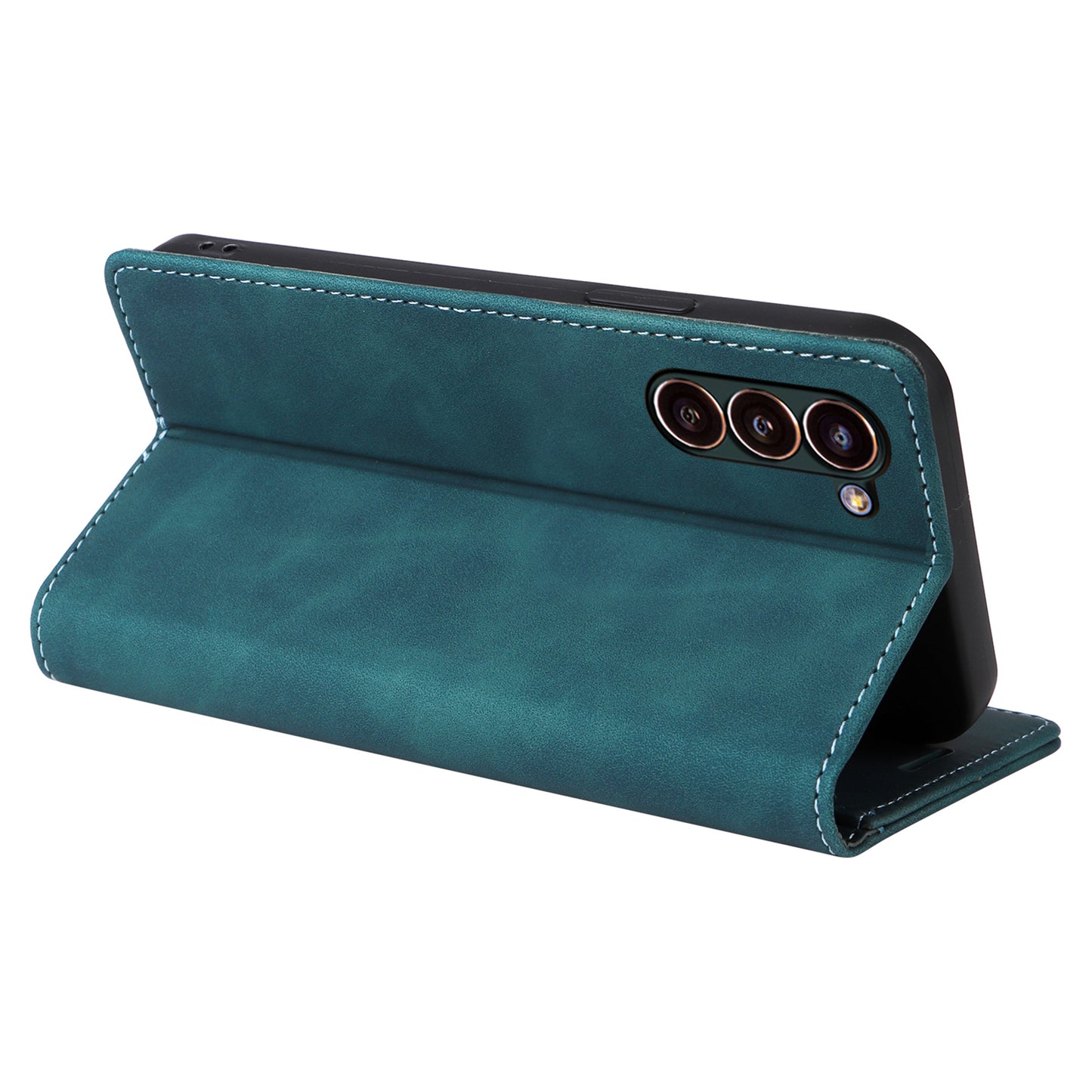 006 Series For Samsung Galaxy S24 Case Stand Leather Cover with Suction Cups Closure - Green