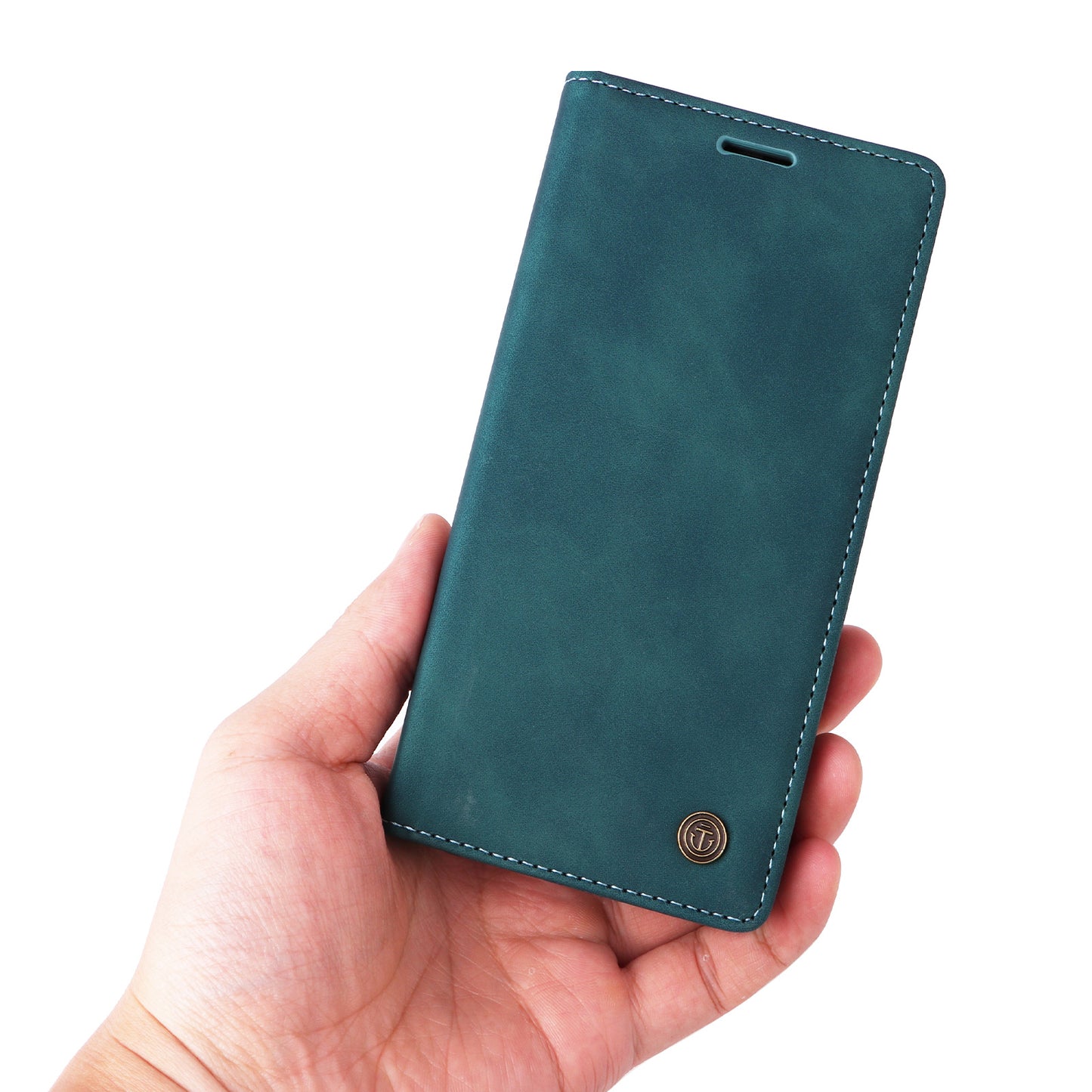 006 Series For Samsung Galaxy S24 Case Stand Leather Cover with Suction Cups Closure - Green