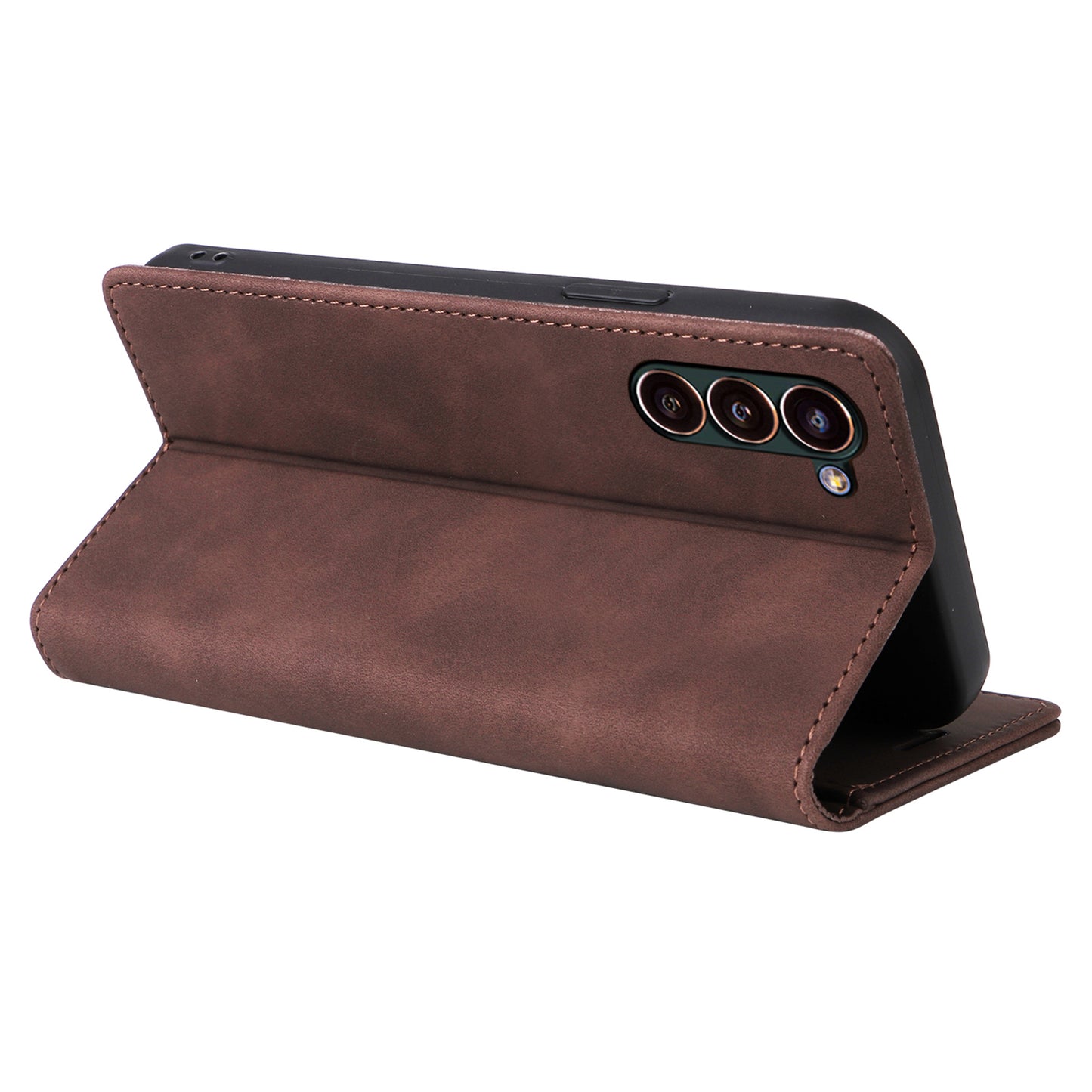 006 Series For Samsung Galaxy S24 Case Stand Leather Cover with Suction Cups Closure - Coffee