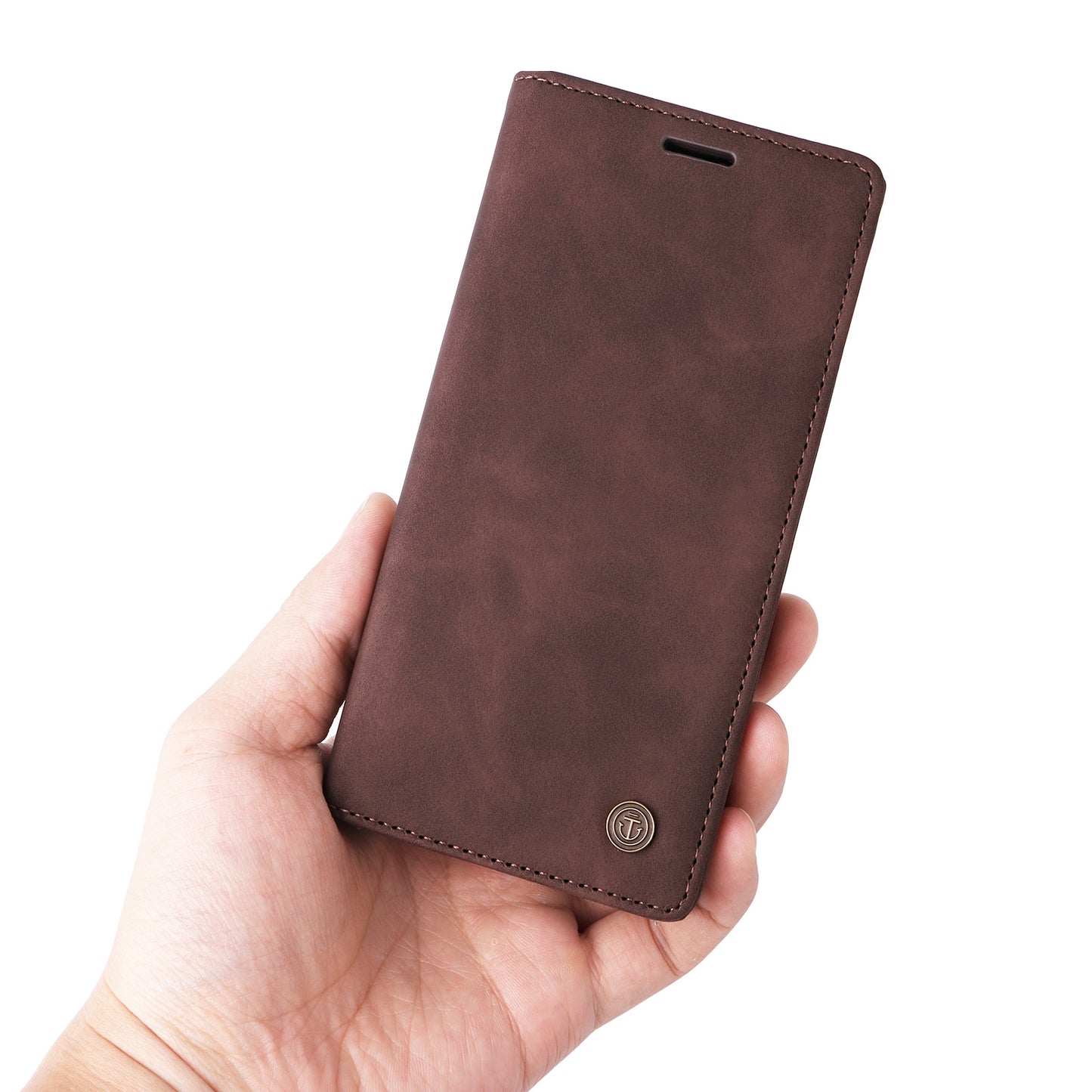 006 Series For Samsung Galaxy S24 Case Stand Leather Cover with Suction Cups Closure - Coffee