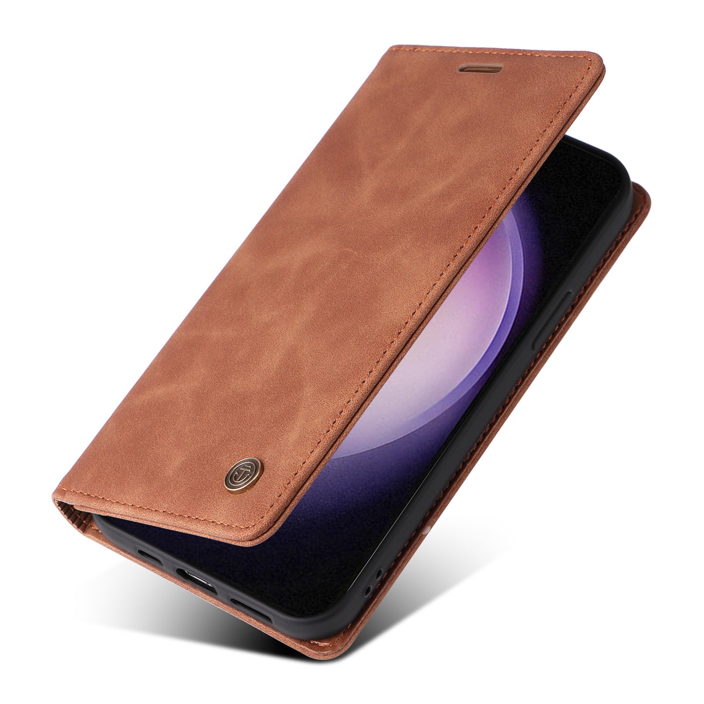 006 Series For Samsung Galaxy S24 Case Stand Leather Cover with Suction Cups Closure - Brown