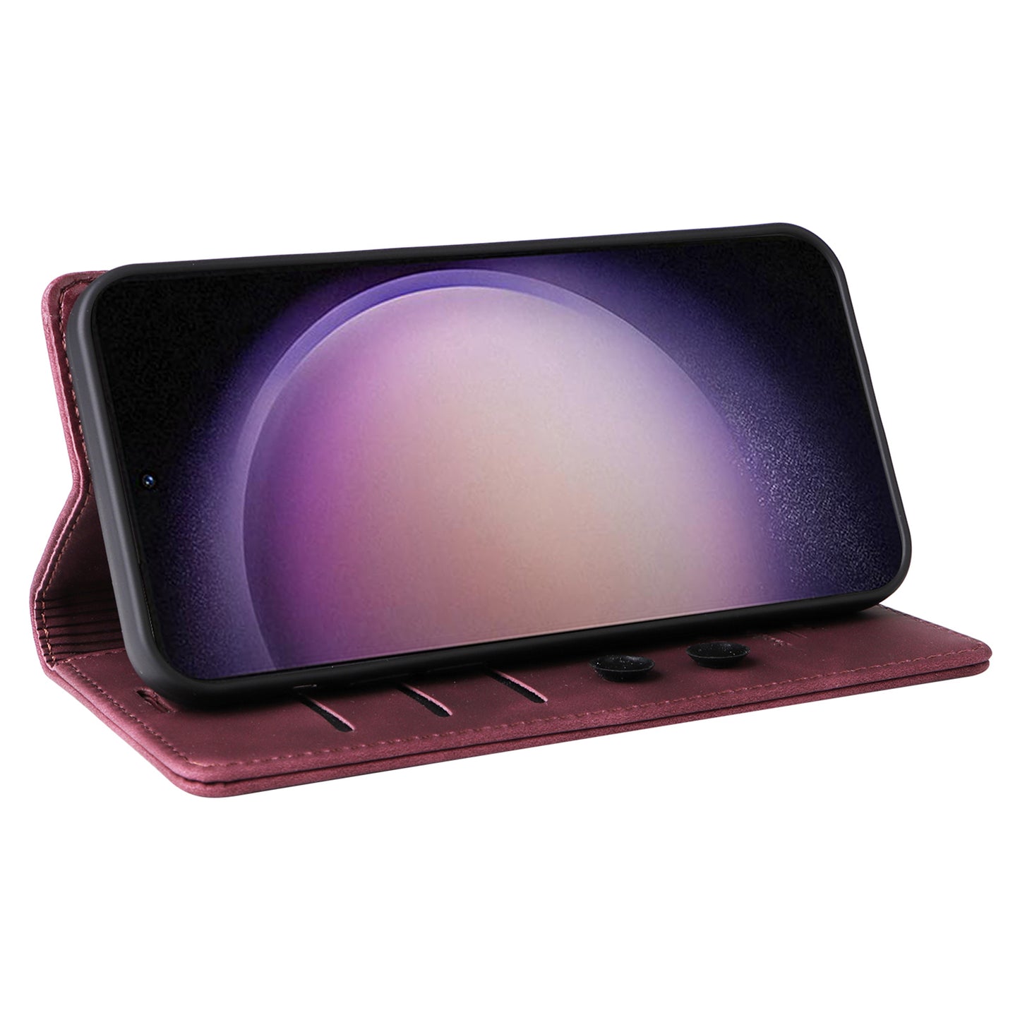 006 Series For Samsung Galaxy S24 Case Stand Leather Cover with Suction Cups Closure - Wine Red