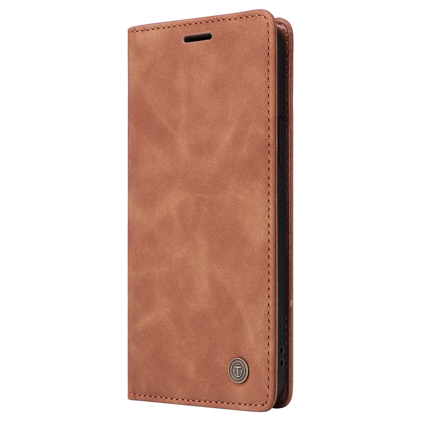 006 Series For Samsung Galaxy S24 Ultra Case PU Leather Folding Stand Cover with Suction Cups Closure - Brown
