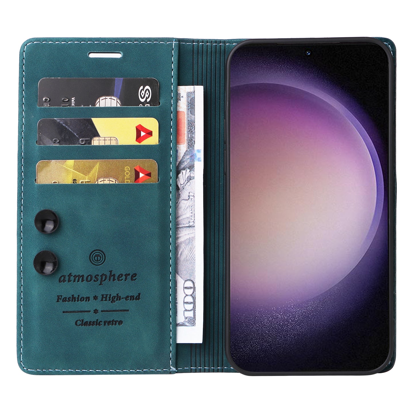 006 Series For Samsung Galaxy S24 Ultra Case PU Leather Folding Stand Cover with Suction Cups Closure - Green