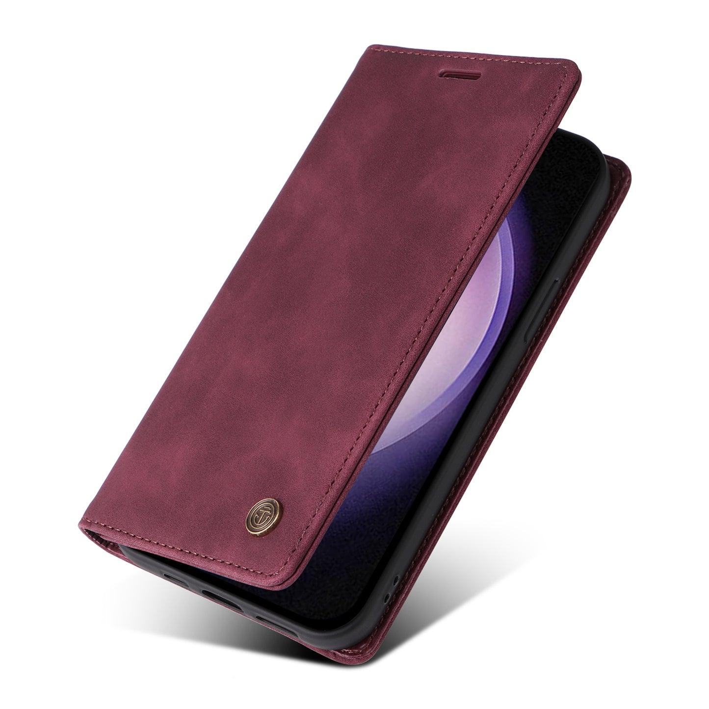 006 Series For Samsung Galaxy S24+ Case Phone Wallet PU Leather Cover with Suction Cups Closure - Wine Red
