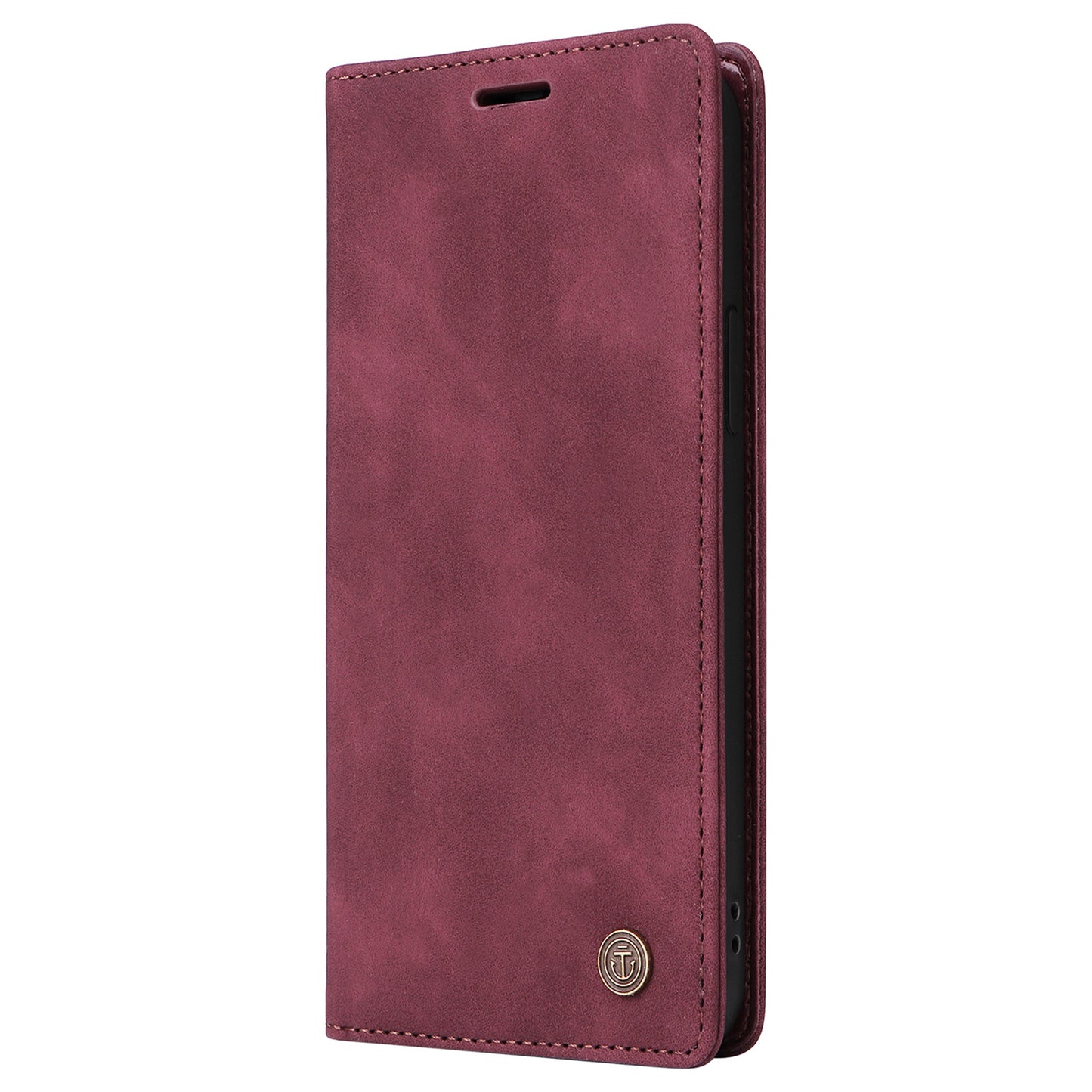 006 Series For Samsung Galaxy S24+ Case Phone Wallet PU Leather Cover with Suction Cups Closure - Wine Red