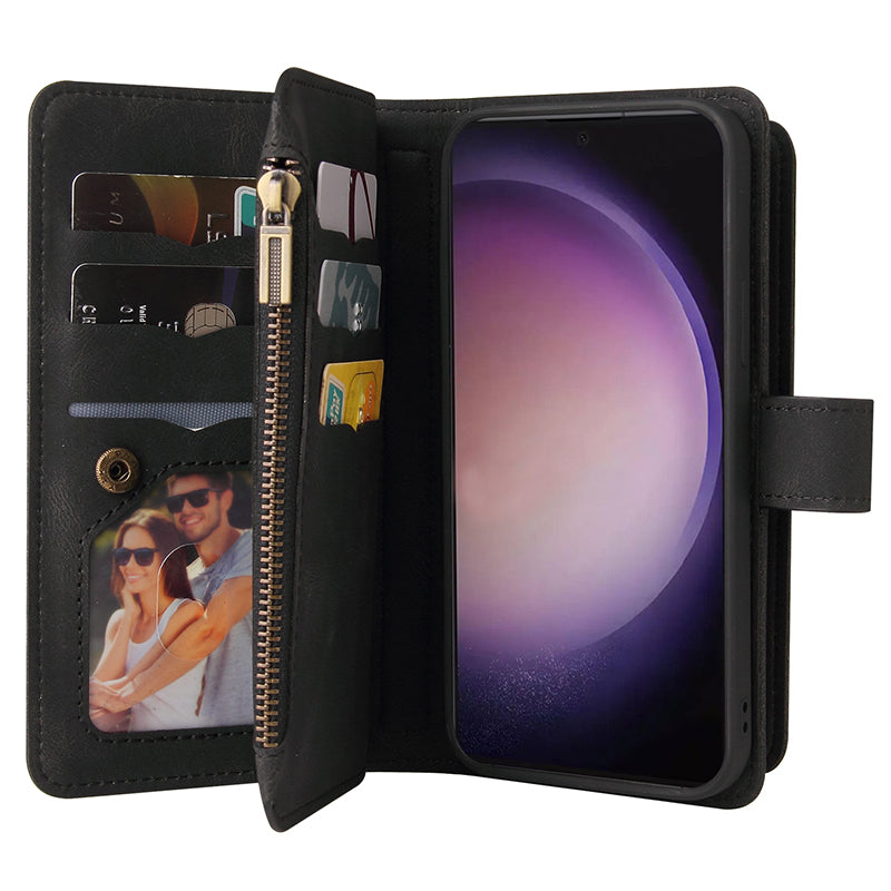 KT Multi-Functional Series-2 For Samsung Galaxy S24 Ultra Cover Zipper Wallet Stand Leather Phone Case - Black