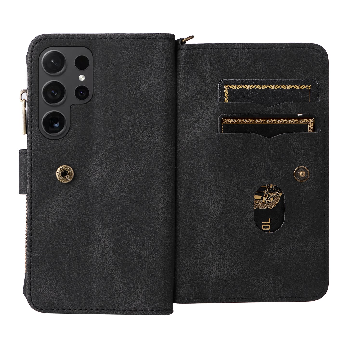 KT Multi-Functional Series-2 For Samsung Galaxy S24 Ultra Cover Zipper Wallet Stand Leather Phone Case - Black