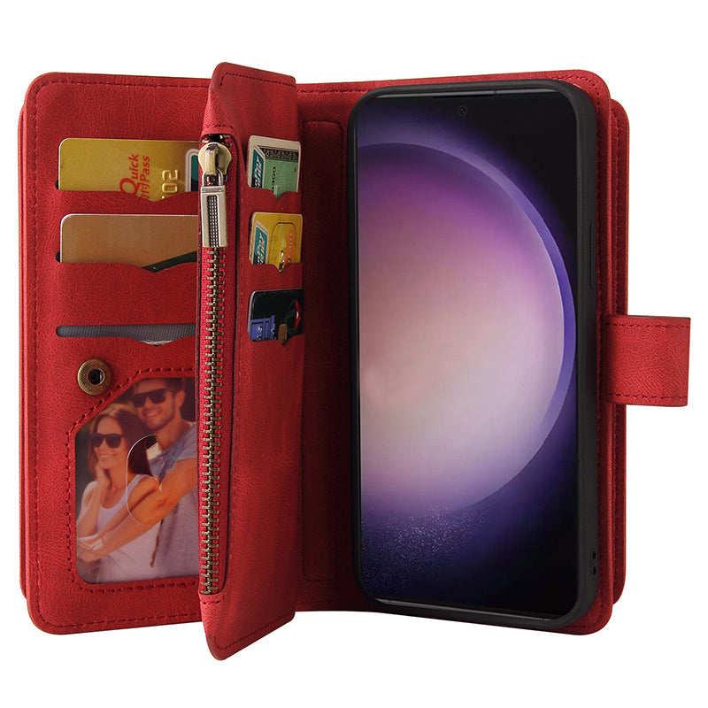 KT Multi-Functional Series-2 For Samsung Galaxy S24 Ultra Cover Zipper Wallet Stand Leather Phone Case - Red