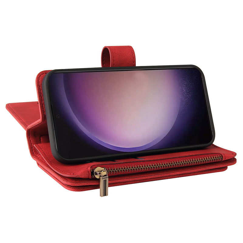 KT Multi-Functional Series-2 For Samsung Galaxy S24 Ultra Cover Zipper Wallet Stand Leather Phone Case - Red