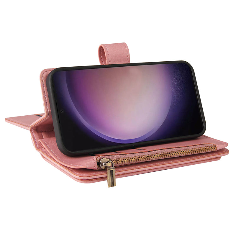 KT Multi-Functional Series-2 For Samsung Galaxy S24 Ultra Cover Zipper Wallet Stand Leather Phone Case - Pink