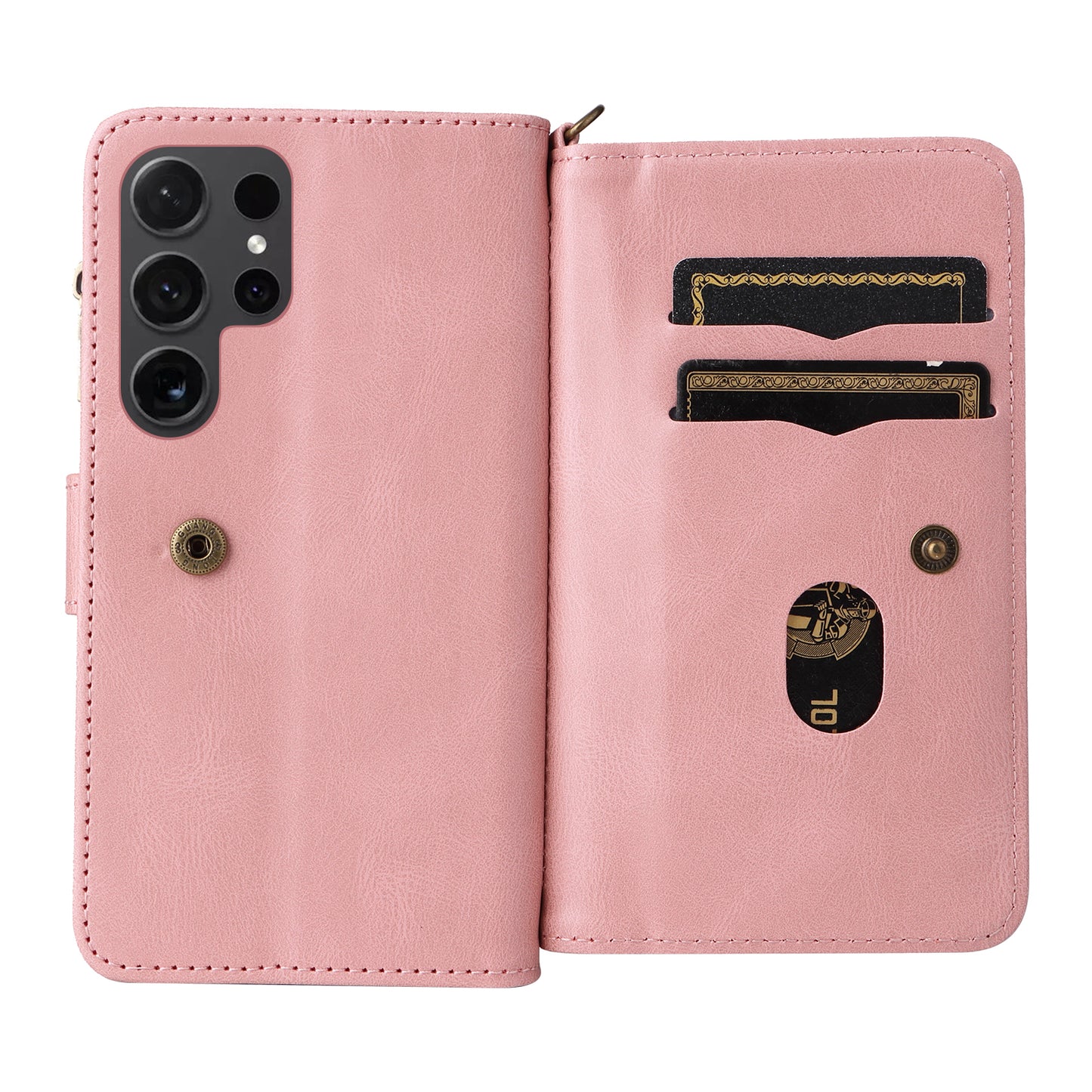 KT Multi-Functional Series-2 For Samsung Galaxy S24 Ultra Cover Zipper Wallet Stand Leather Phone Case - Pink