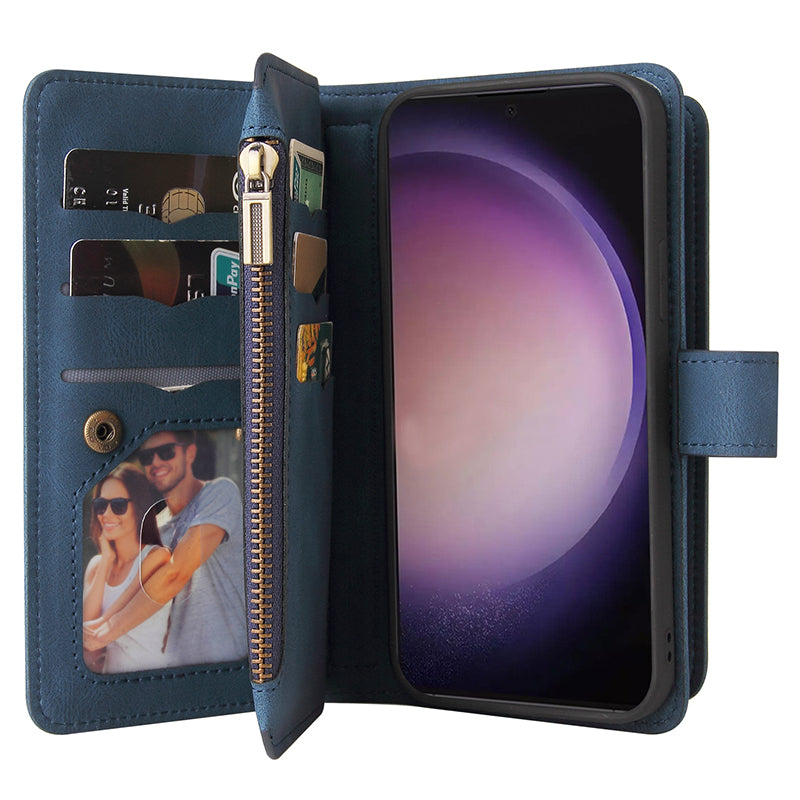 KT Multi-Functional Series-2 For Samsung Galaxy S24 Ultra Cover Zipper Wallet Stand Leather Phone Case - Blue