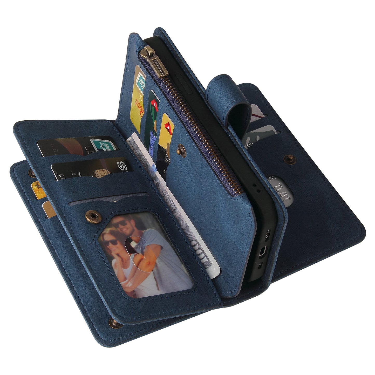 KT Multi-Functional Series-2 For Samsung Galaxy S24 Ultra Cover Zipper Wallet Stand Leather Phone Case - Blue