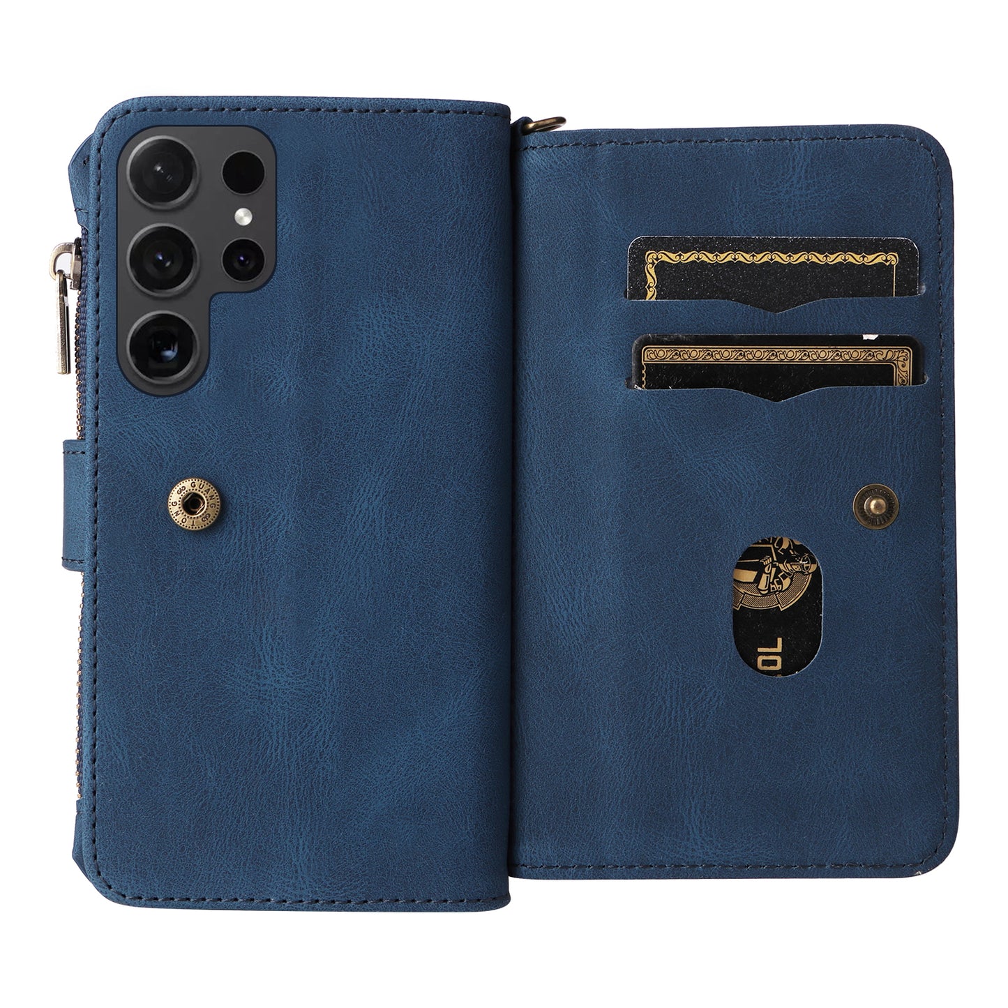 KT Multi-Functional Series-2 For Samsung Galaxy S24 Ultra Cover Zipper Wallet Stand Leather Phone Case - Blue