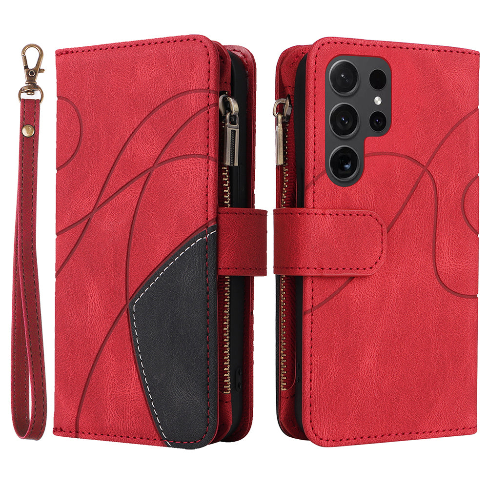 KT Multi-function Series-5 For Samsung Galaxy S24 Ultra Case PU Leather Splicing Wallet Stand Phone Cover - Red