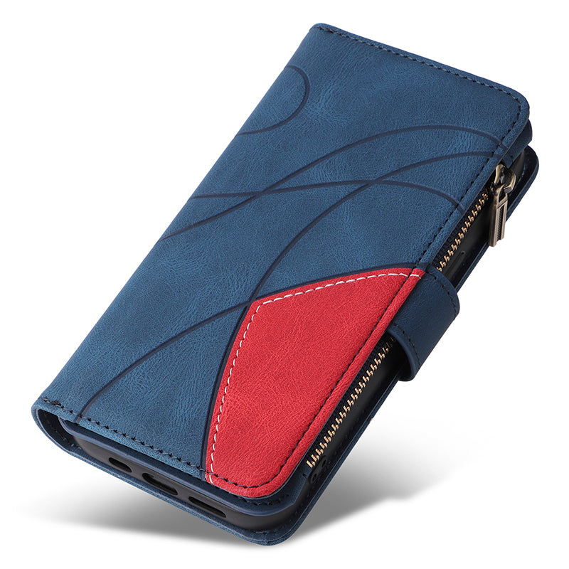 KT Multi-function Series-5 For Samsung Galaxy S24 Ultra Case PU Leather Splicing Wallet Stand Phone Cover - Blue