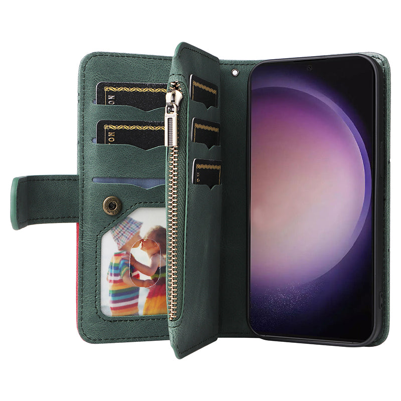 KT Multi-function Series-5 For Samsung Galaxy S24 Ultra Case PU Leather Splicing Wallet Stand Phone Cover - Green