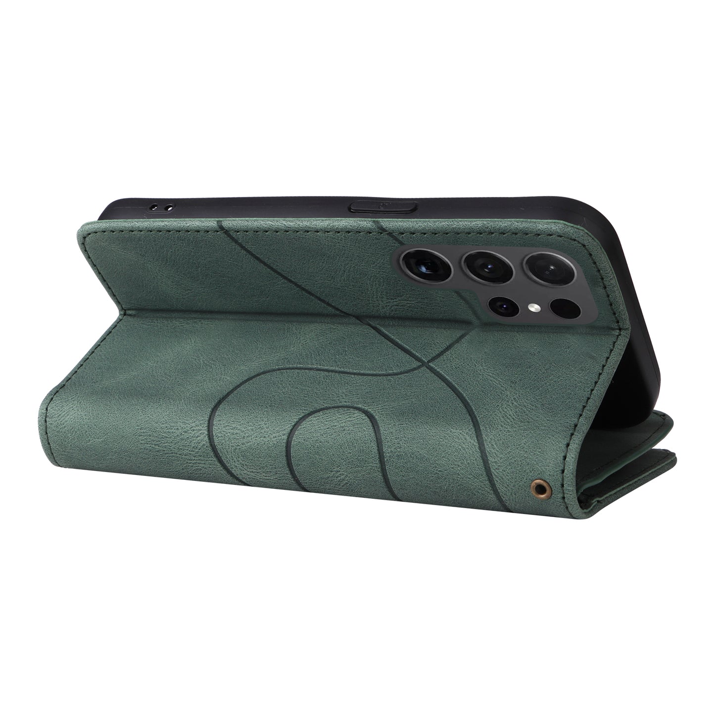 KT Multi-function Series-5 For Samsung Galaxy S24 Ultra Case PU Leather Splicing Wallet Stand Phone Cover - Green
