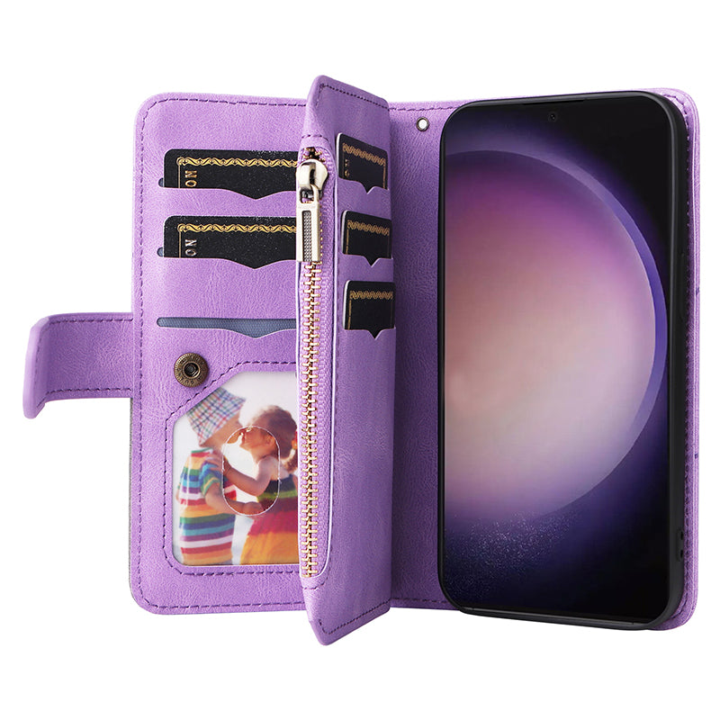 KT Multi-function Series-5 For Samsung Galaxy S24 Ultra Case PU Leather Splicing Wallet Stand Phone Cover - Light Purple