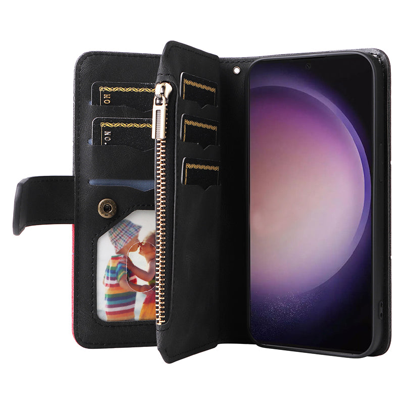 KT Multi-function Series-5 For Samsung Galaxy S24 Ultra Case PU Leather Splicing Wallet Stand Phone Cover - Black