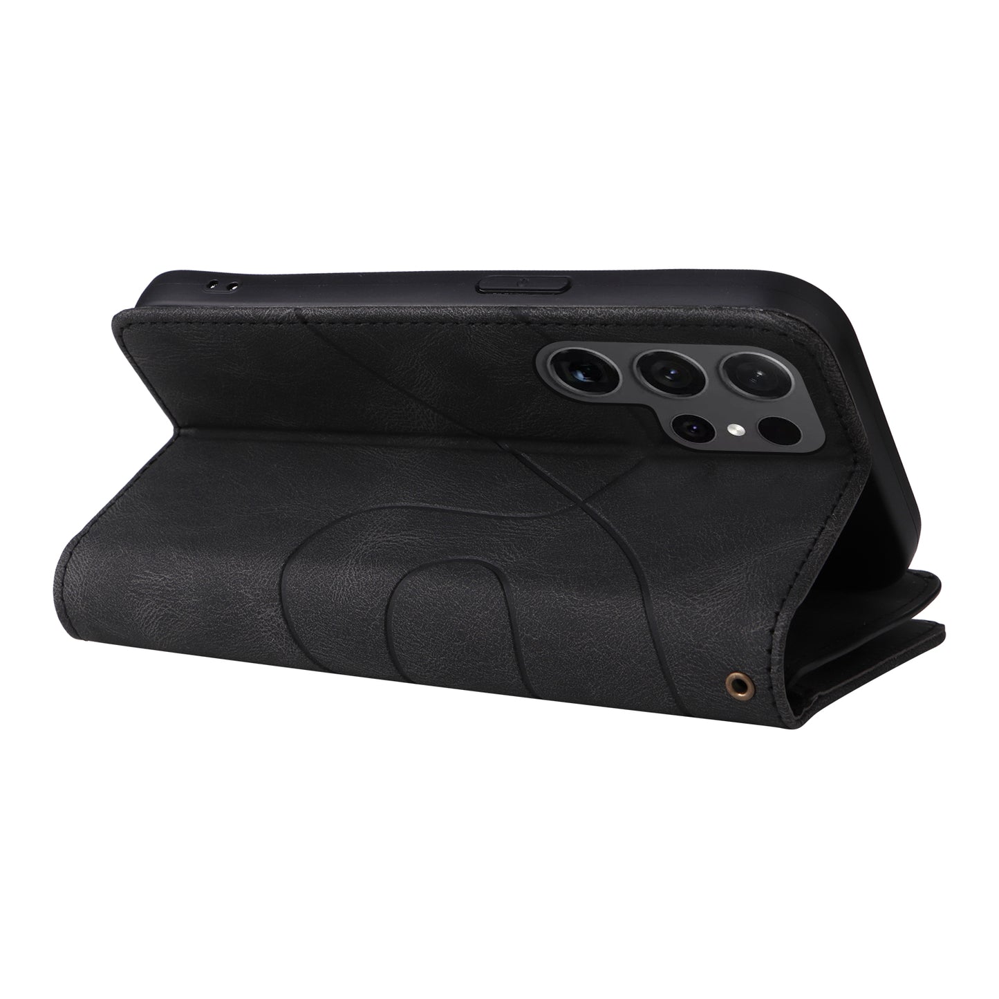 KT Multi-function Series-5 For Samsung Galaxy S24 Ultra Case PU Leather Splicing Wallet Stand Phone Cover - Black