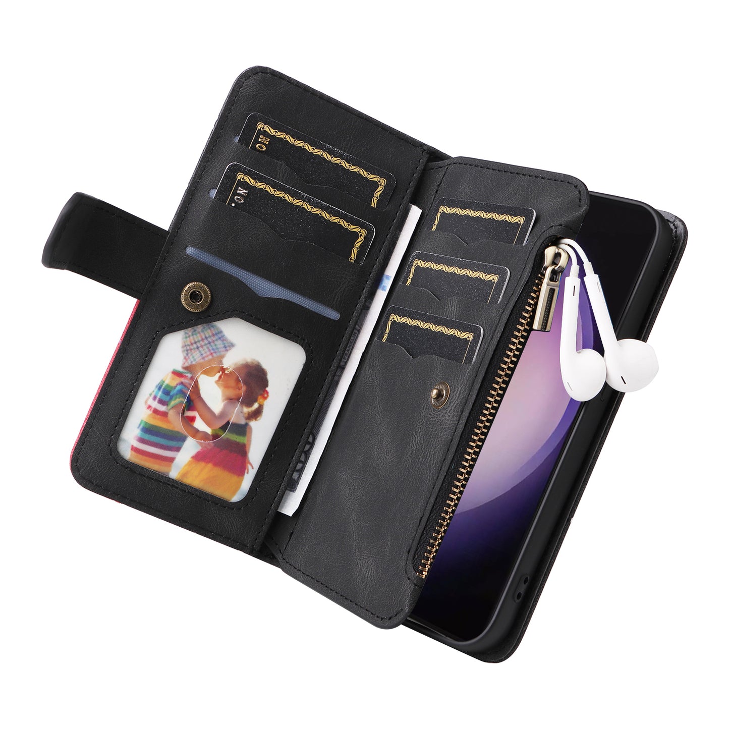 KT Multi-function Series-5 For Samsung Galaxy S24 Ultra Case PU Leather Splicing Wallet Stand Phone Cover - Black