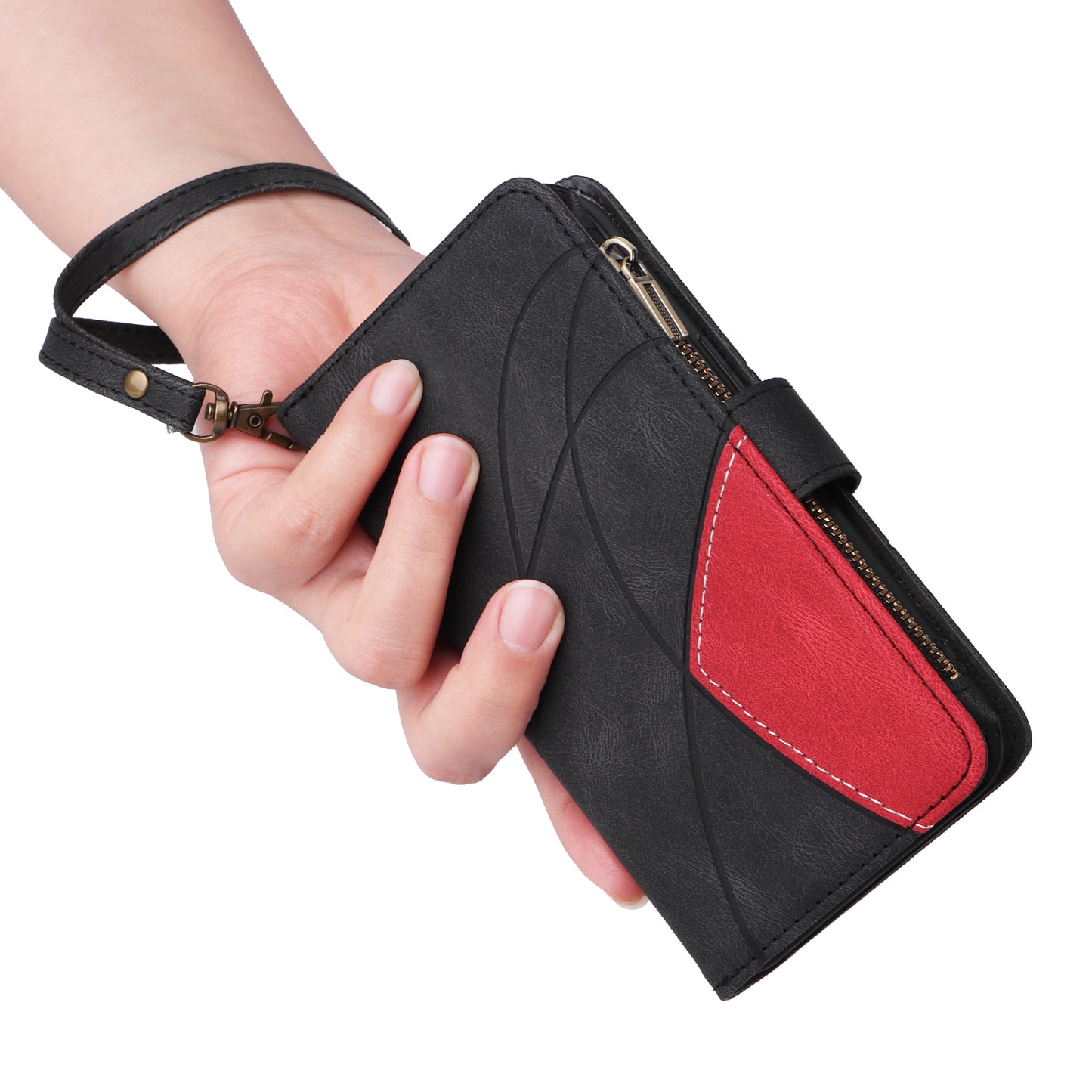 KT Multi-function Series-5 For Samsung Galaxy S24 Ultra Case PU Leather Splicing Wallet Stand Phone Cover - Black