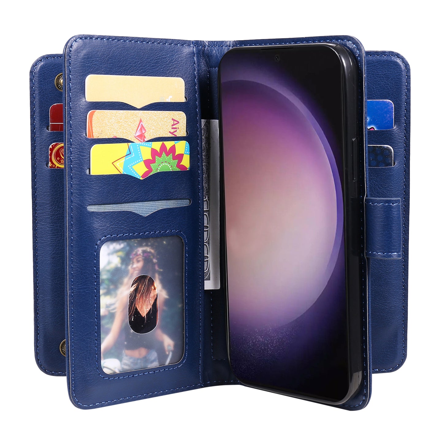 KT Multi-functional Series-1 For Samsung Galaxy S24 Ultra Case Leather Stand Wallet Smartphone Cover - Blue