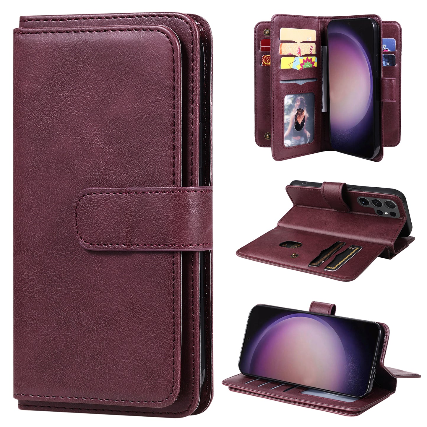 KT Multi-functional Series-1 For Samsung Galaxy S24 Ultra Case Leather Stand Wallet Smartphone Cover - Wine Red