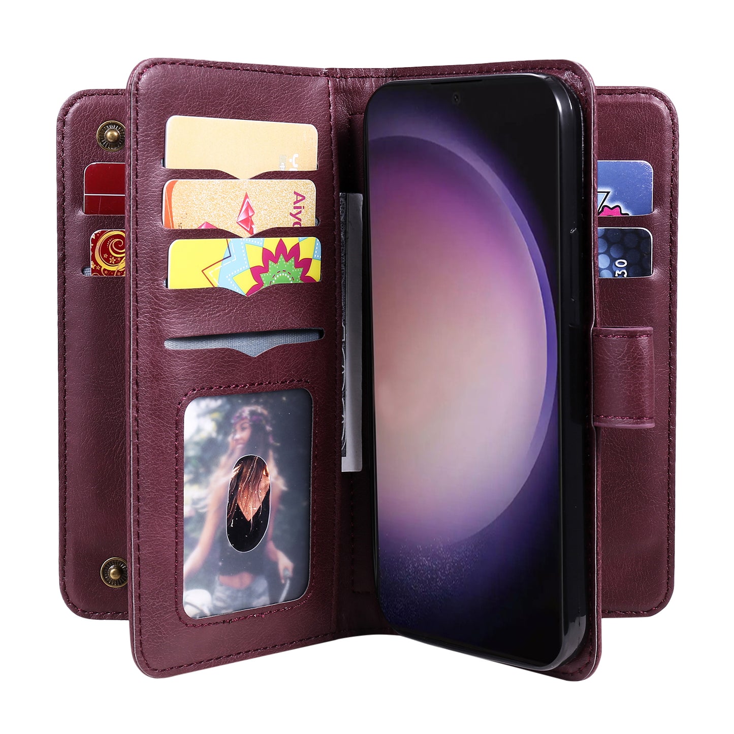KT Multi-functional Series-1 For Samsung Galaxy S24 Ultra Case Leather Stand Wallet Smartphone Cover - Wine Red