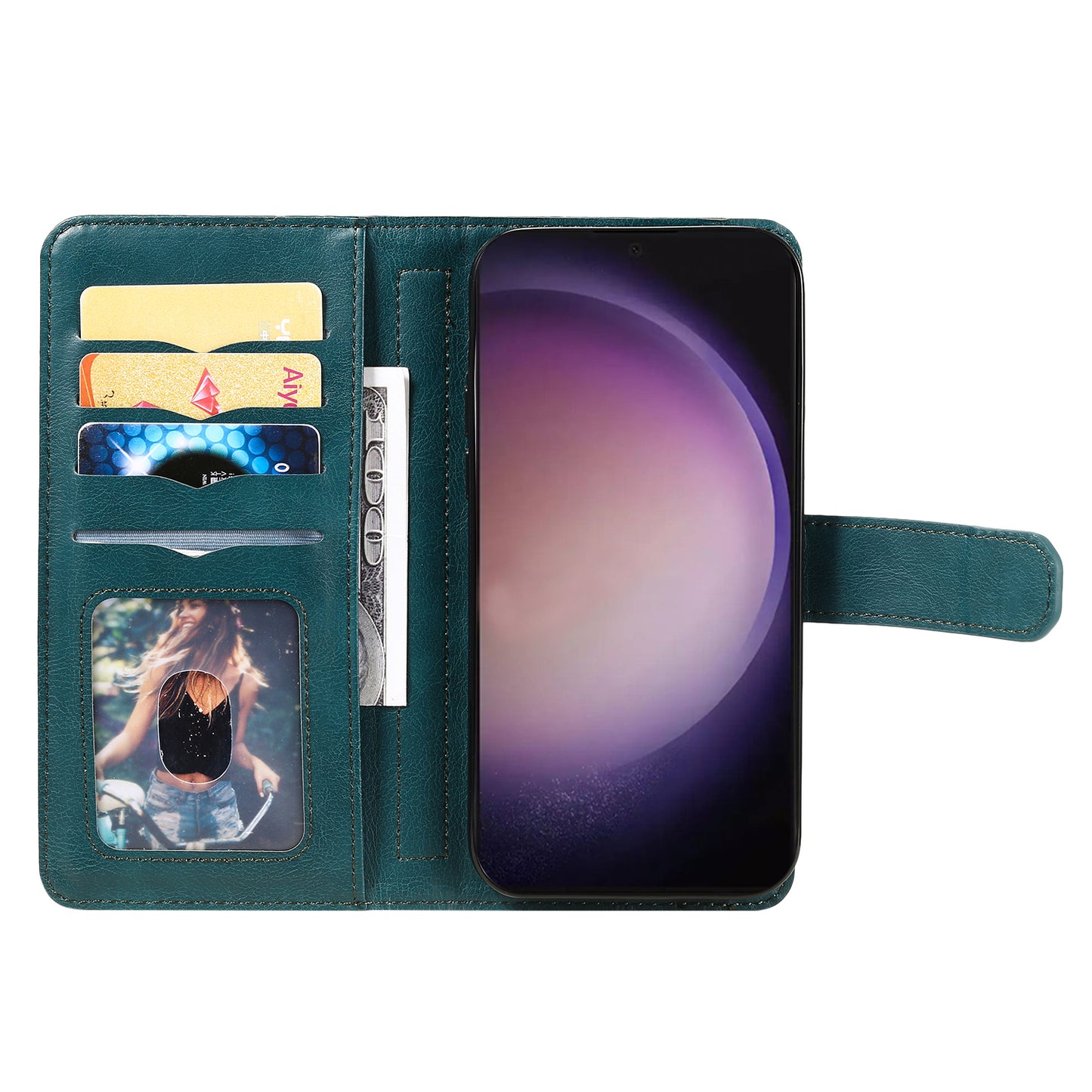 KT Multi-functional Series-1 For Samsung Galaxy S24 Ultra Case Leather Stand Wallet Smartphone Cover - Green