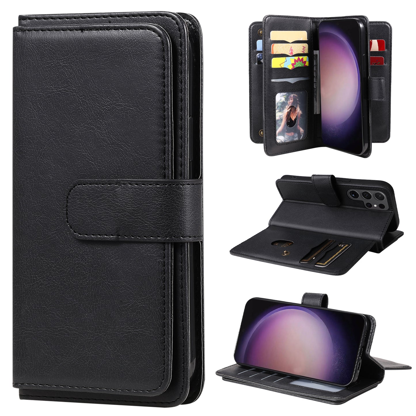 KT Multi-functional Series-1 For Samsung Galaxy S24 Ultra Case Leather Stand Wallet Smartphone Cover - Black