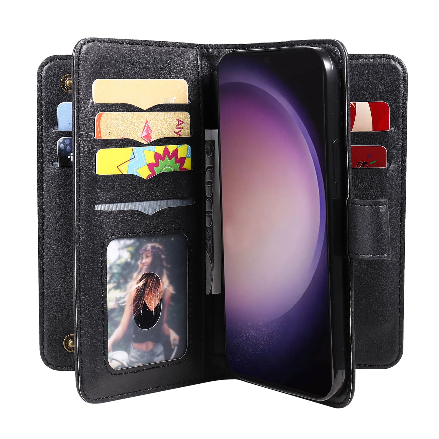 KT Multi-functional Series-1 For Samsung Galaxy S24 Ultra Case Leather Stand Wallet Smartphone Cover - Black