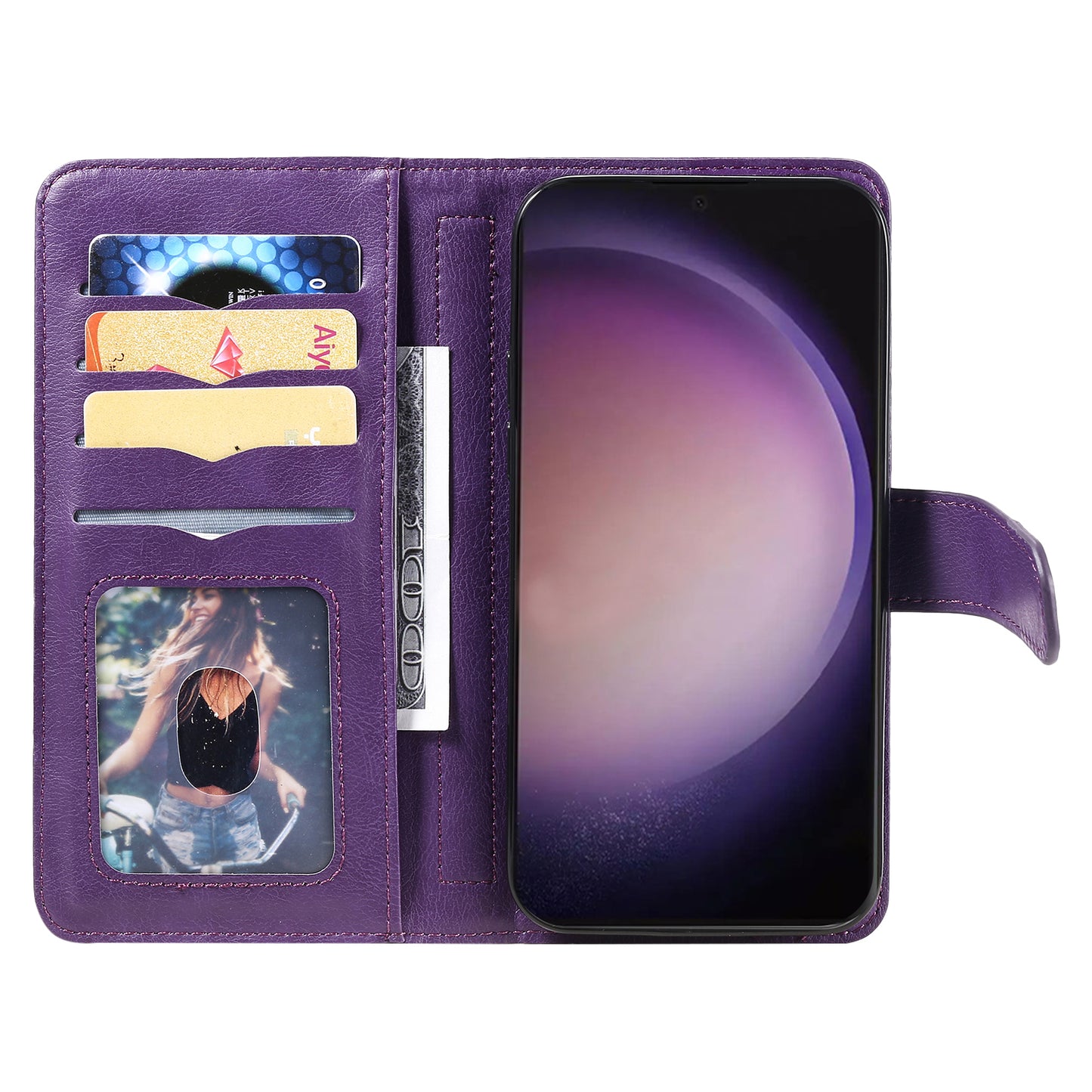 KT Multi-functional Series-1 For Samsung Galaxy S24 Ultra Case Leather Stand Wallet Smartphone Cover - Purple