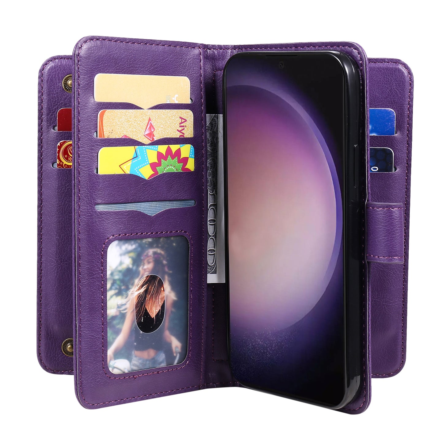 KT Multi-functional Series-1 For Samsung Galaxy S24 Ultra Case Leather Stand Wallet Smartphone Cover - Purple