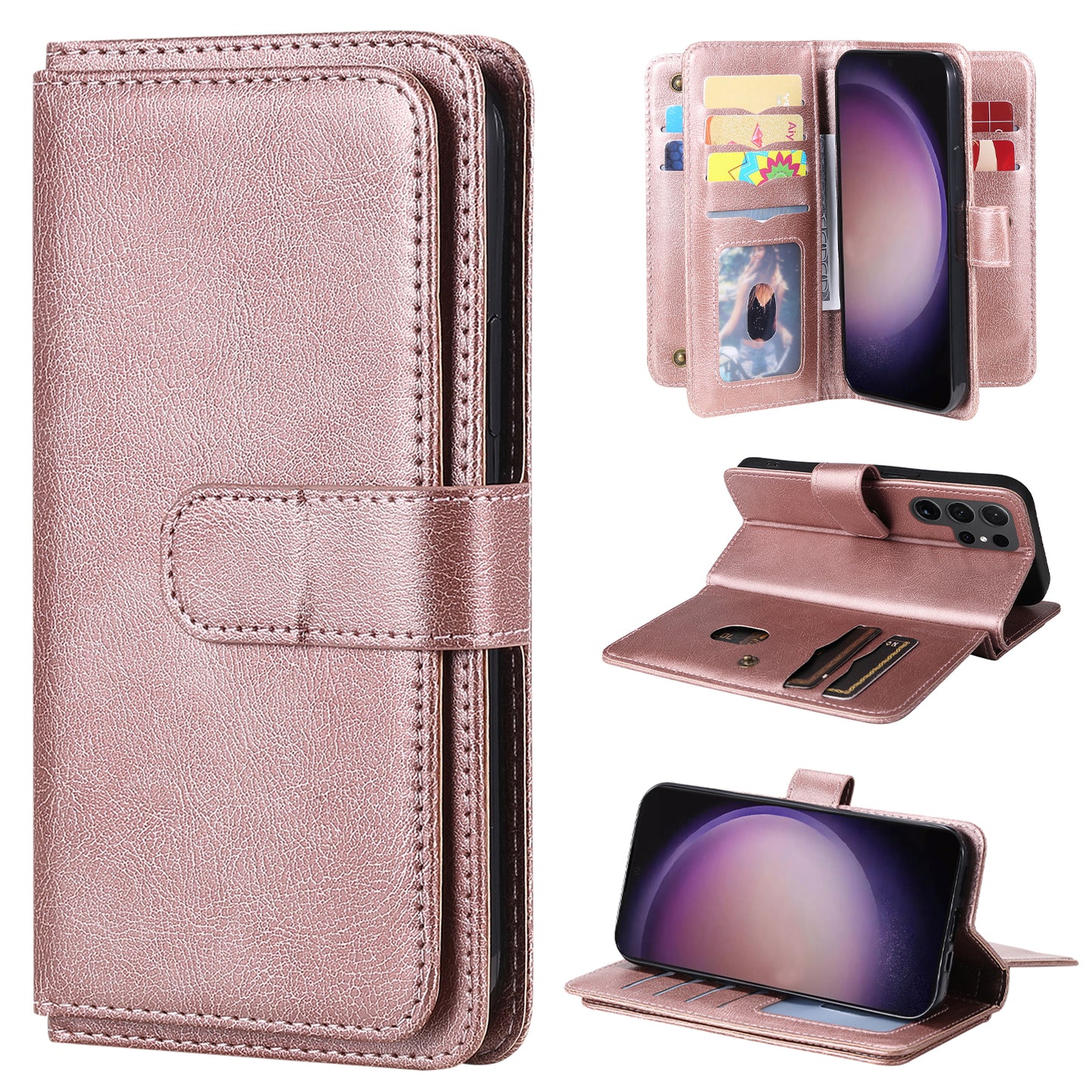 KT Multi-functional Series-1 For Samsung Galaxy S24 Ultra Case Leather Stand Wallet Smartphone Cover - Rose Gold