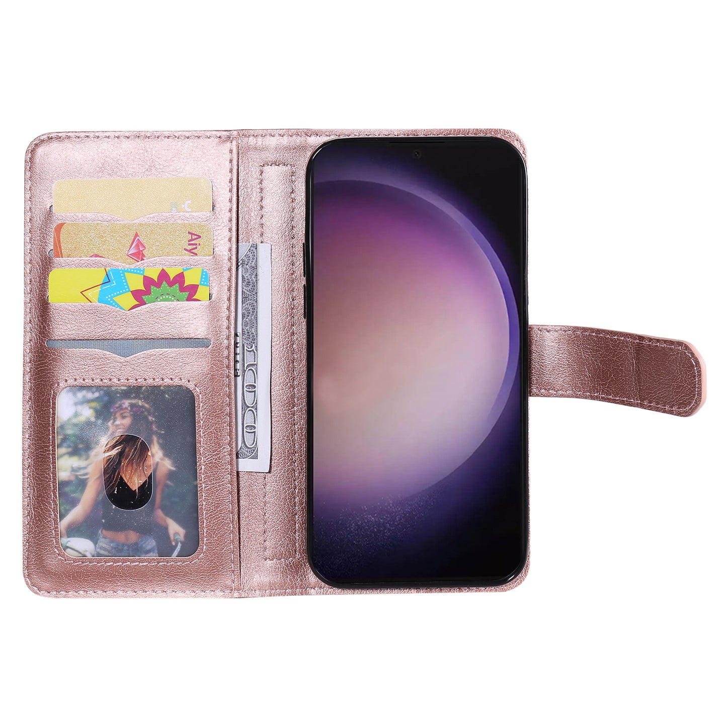 KT Multi-functional Series-1 For Samsung Galaxy S24 Ultra Case Leather Stand Wallet Smartphone Cover - Rose Gold