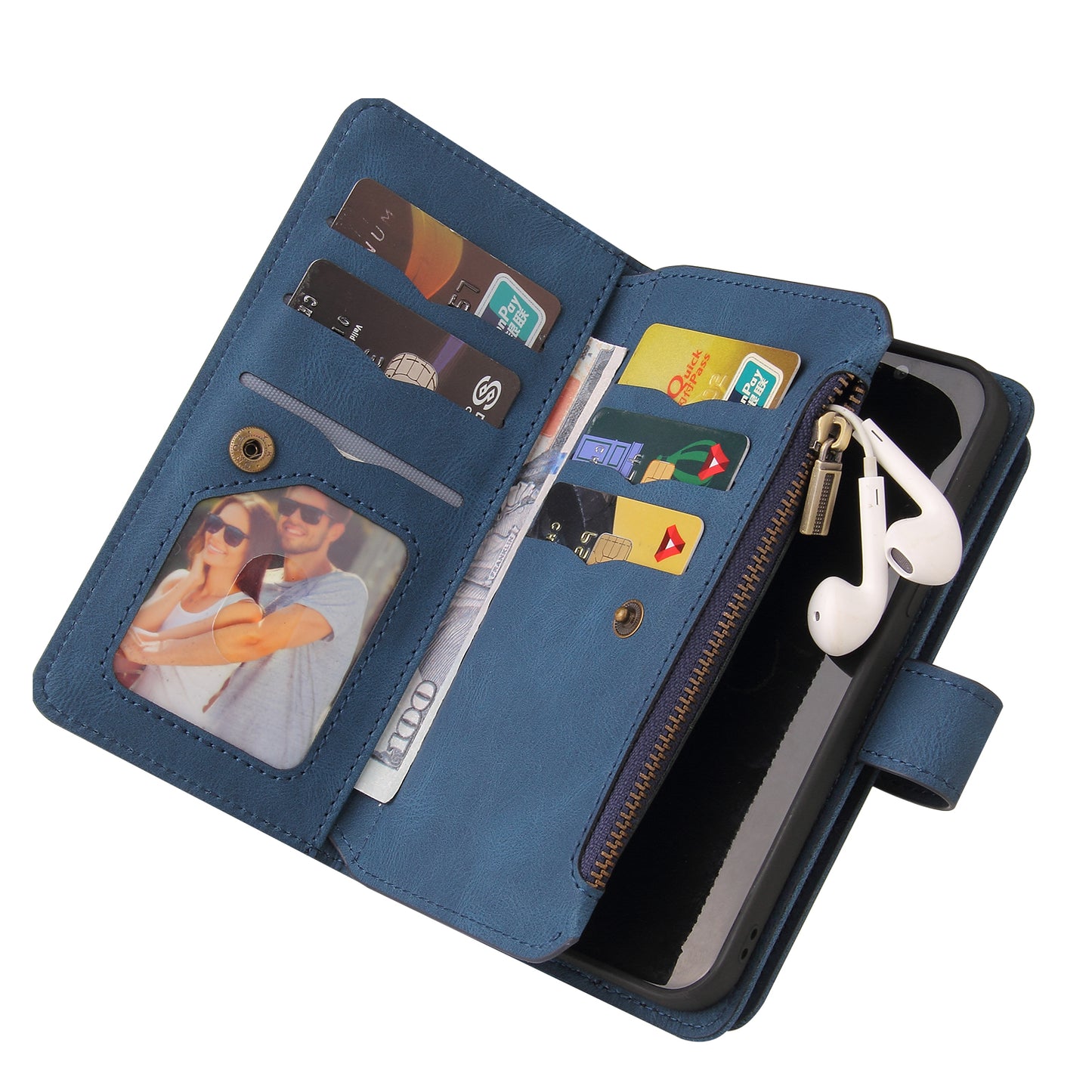 KT Multi-Functional Series-2 For Samsung Galaxy S24+ Cover Zipper Wallet Multiple Card Slots Phone Case - Blue