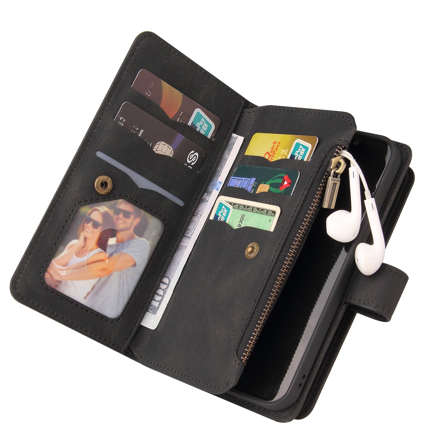 KT Multi-Functional Series-2 For Samsung Galaxy S24+ Cover Zipper Wallet Multiple Card Slots Phone Case - Black