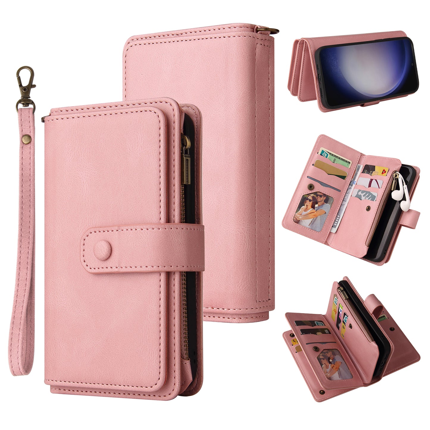 KT Multi-Functional Series-2 For Samsung Galaxy S24+ Cover Zipper Wallet Multiple Card Slots Phone Case - Pink