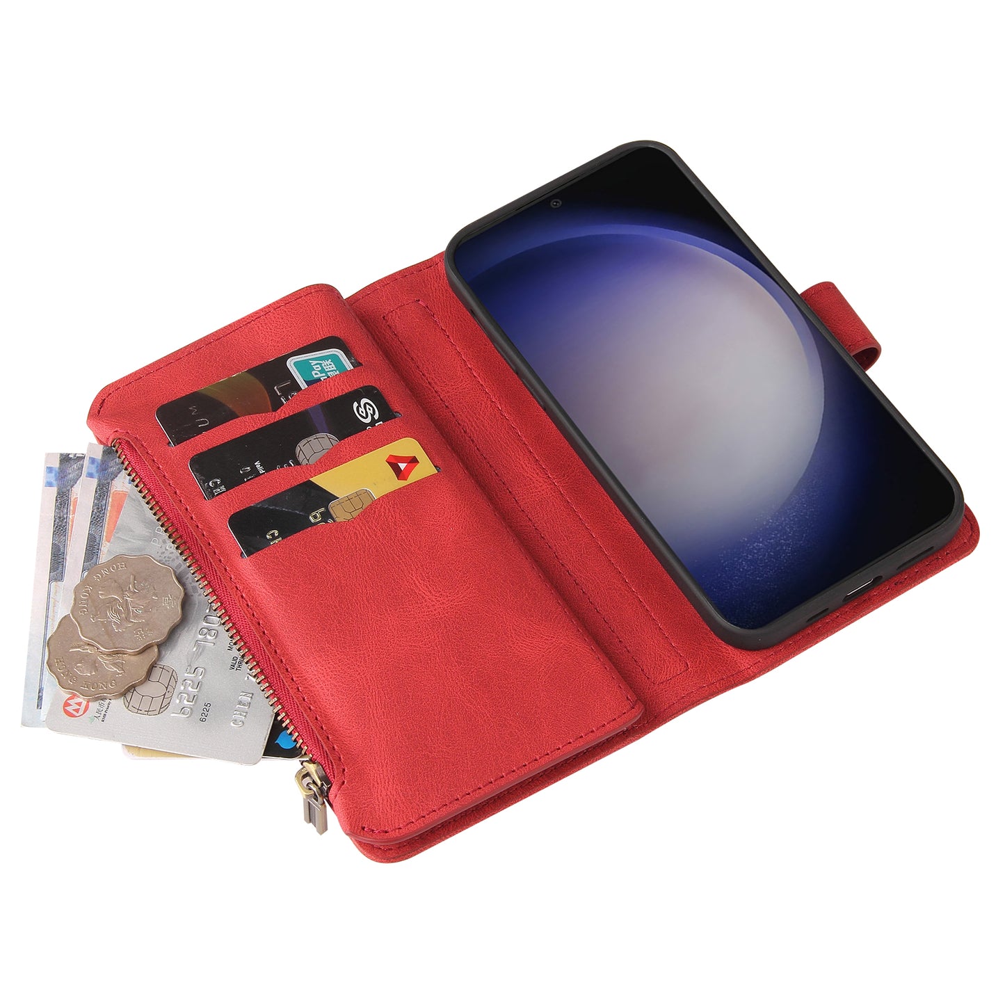 KT Multi-Functional Series-2 For Samsung Galaxy S24 Cover Multiple Card Slots Leather Wallet Phone Case - Red