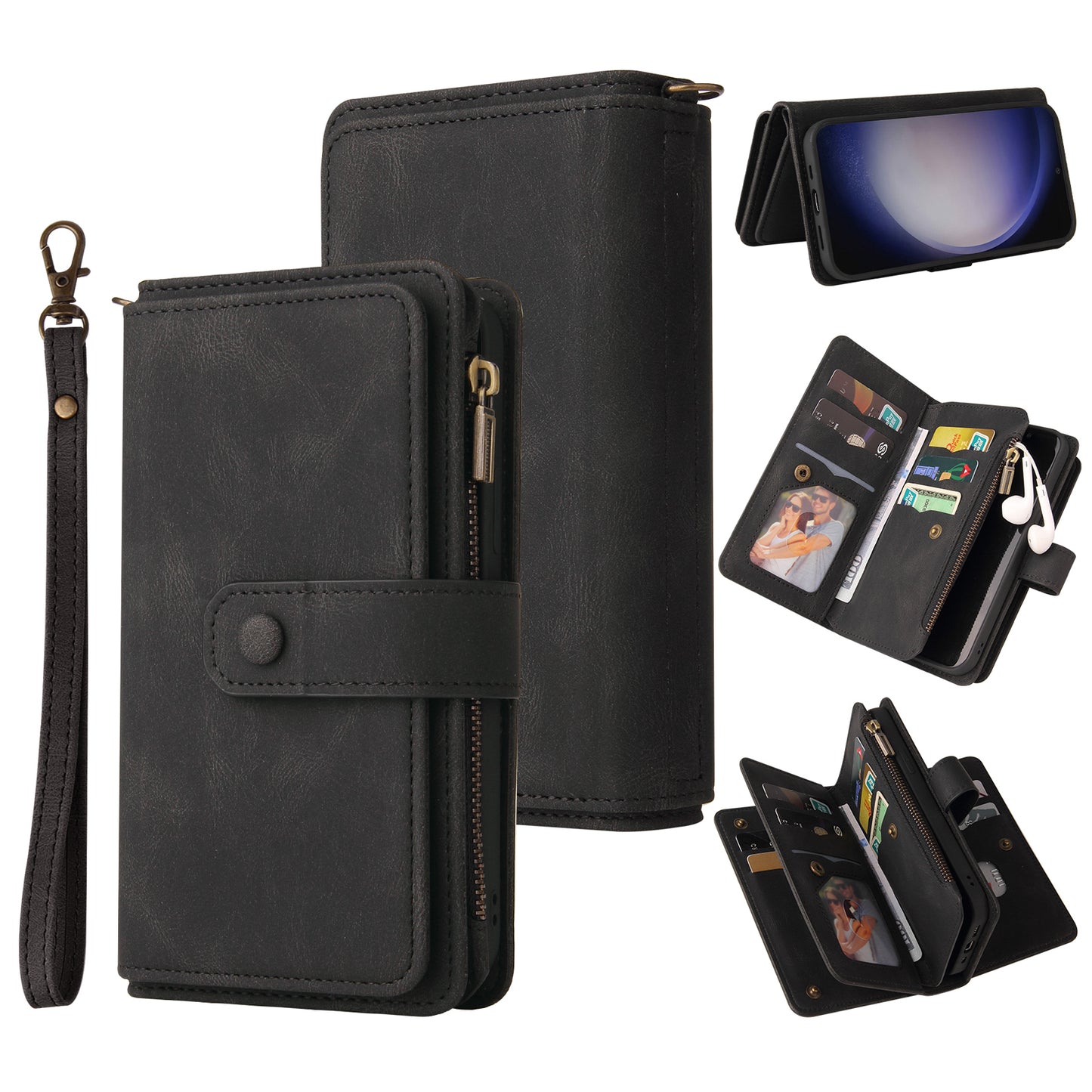 KT Multi-Functional Series-2 For Samsung Galaxy S24 Cover Multiple Card Slots Leather Wallet Phone Case - Black