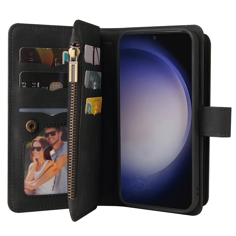 KT Multi-Functional Series-2 For Samsung Galaxy S24 Cover Multiple Card Slots Leather Wallet Phone Case - Black