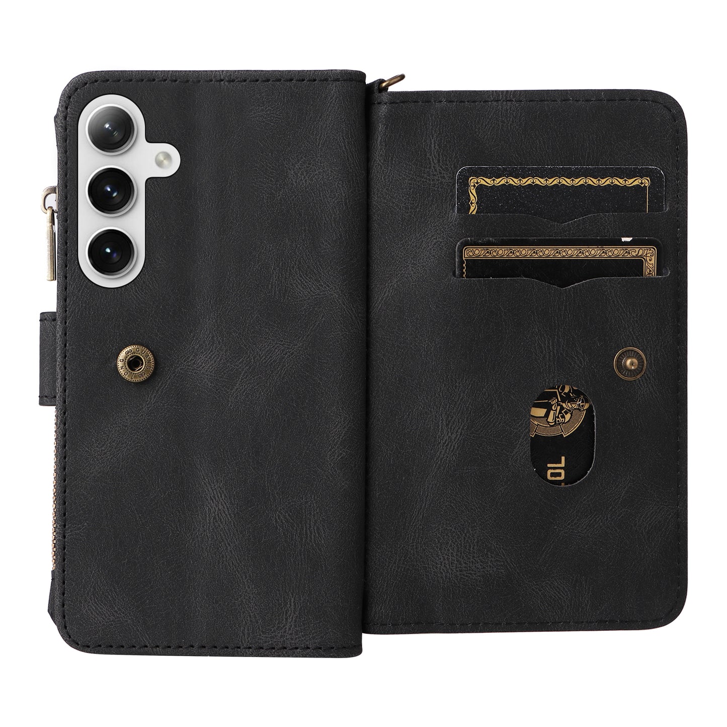 KT Multi-Functional Series-2 For Samsung Galaxy S24 Cover Multiple Card Slots Leather Wallet Phone Case - Black