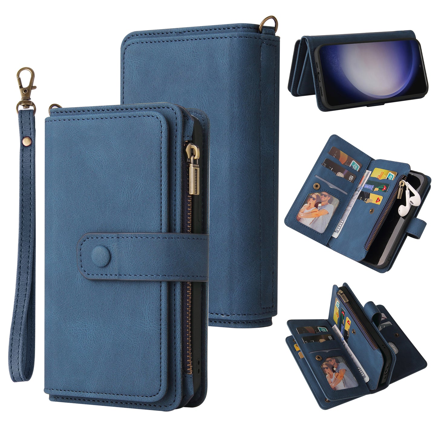 KT Multi-Functional Series-2 For Samsung Galaxy S24 Cover Multiple Card Slots Leather Wallet Phone Case - Blue