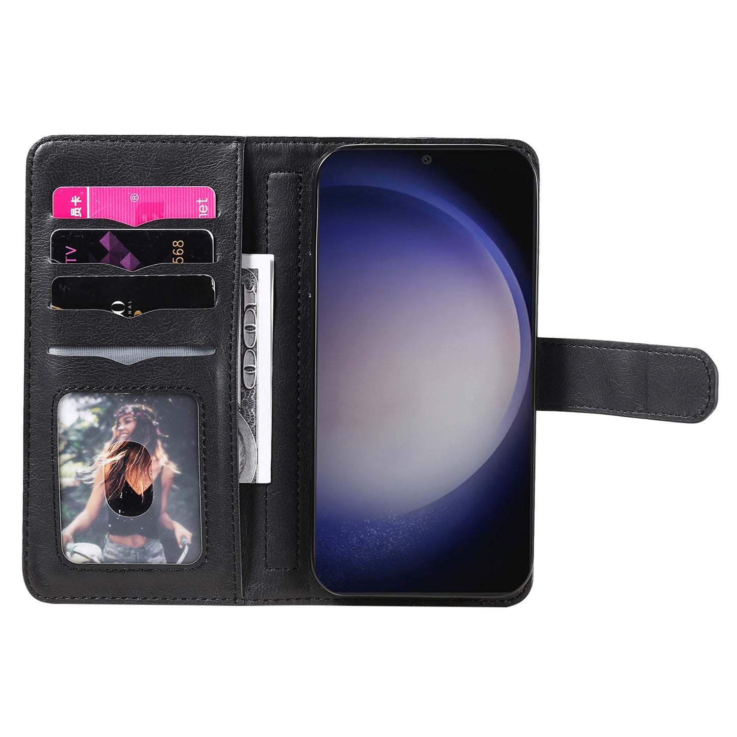 KT Multi-functional Series-1 For Samsung Galaxy S24 Case Multiple Card Slots Leather Phone Cover - Black